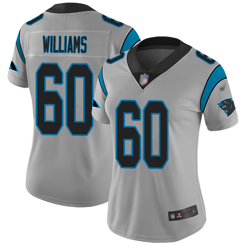 Carolina Panthers Limited Silver Women Daryl Williams Jersey NFL Football #60 Inverted Legend->women nfl jersey->Women Jersey